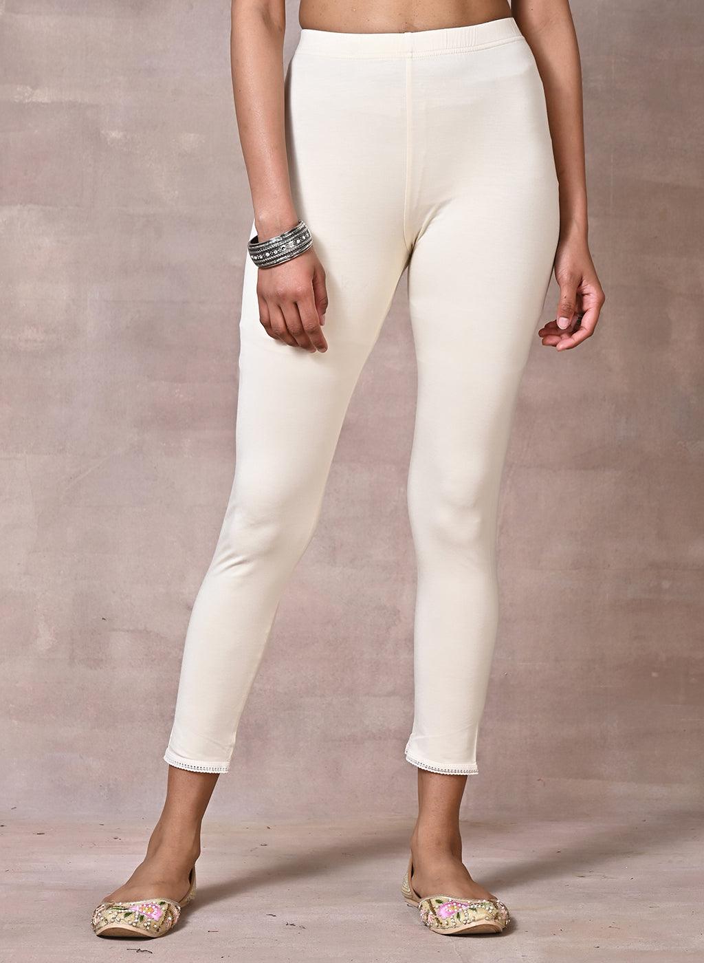 Off white Solid Ankle Length Plus Legging - VALLES365 by S.C. - 4145004
